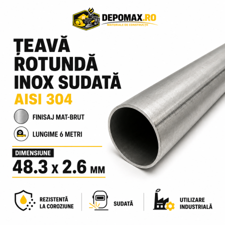 Teava rotunda inox sudata AISI 304, 48.3 x 2.6 mm, 6 metri